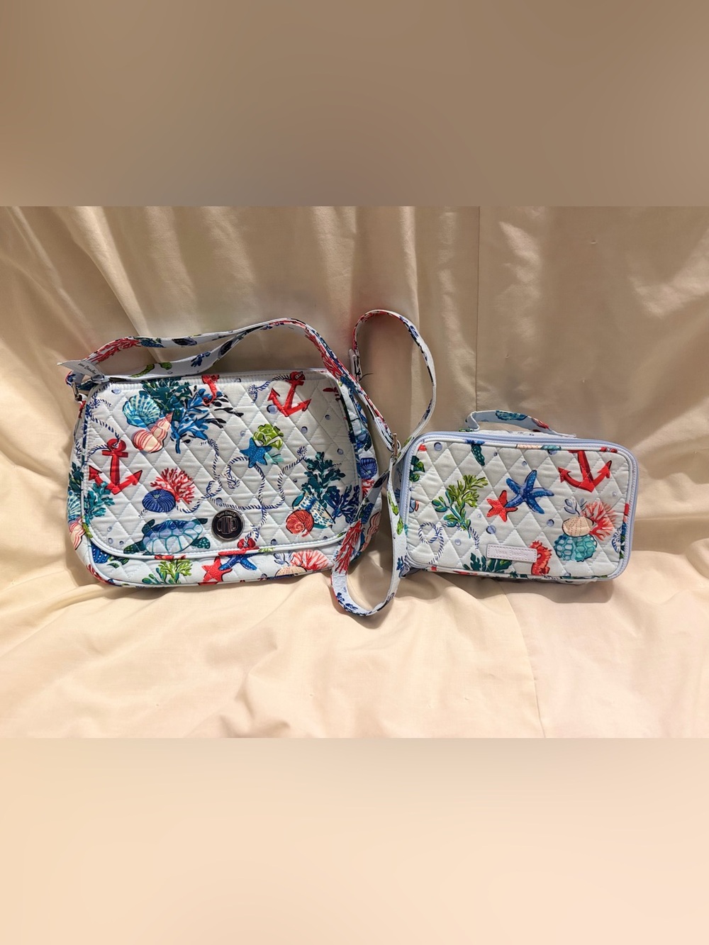 Vera Bradley 2 piece nautical Anchors Aweigh shoulder bag and travel organizer b